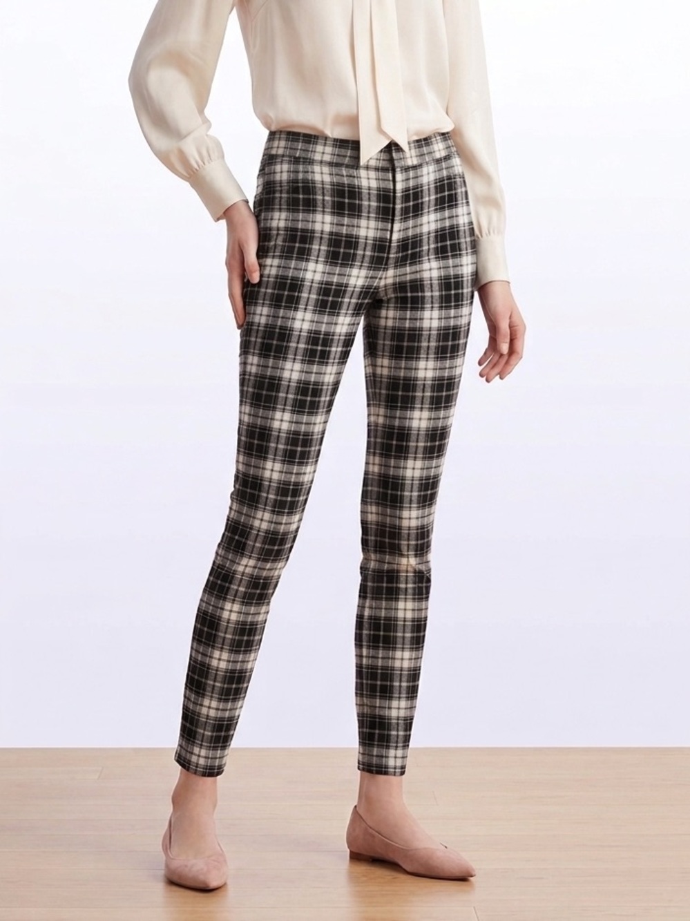 New H&M Highrise Black & White Plaid Skinny Pants Size 6 Cotton